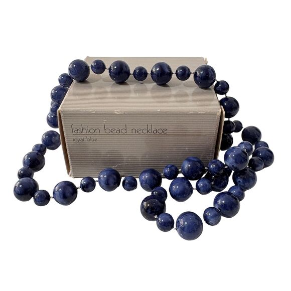 1986 Fashion Bead Faux Lapis Blue Necklace by Avon | NIB - Picture 3 of 3